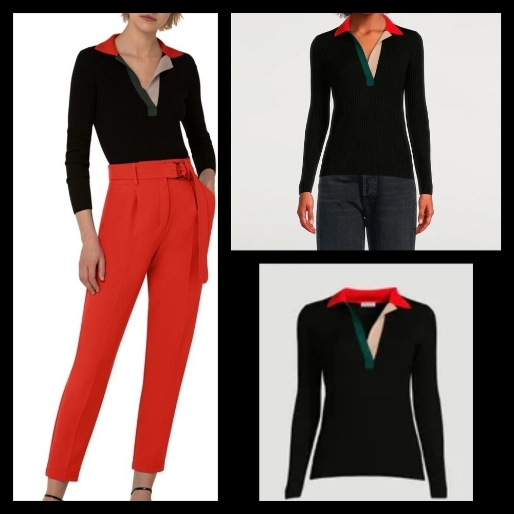AKRIS PUNTO Colour block Merino Wool‎ Polo Sweater